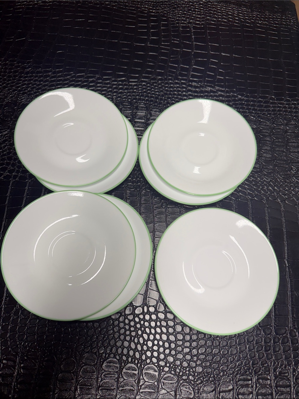 Corelle/Corning Saucers with Green Rim - Set of 8